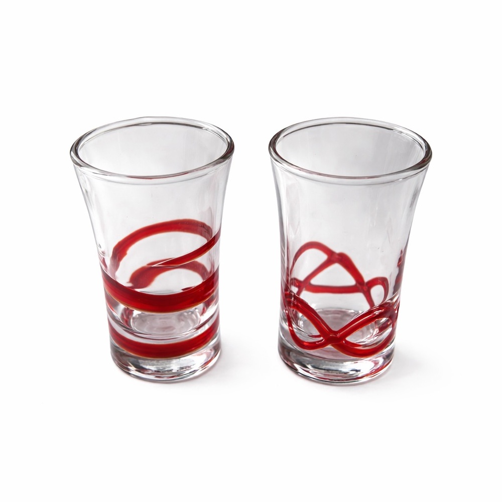 Pier 1 Imports Shot Glass Set Red Art Glass Tray Modern Bar Barware 7pc - Picture 4 of 10
